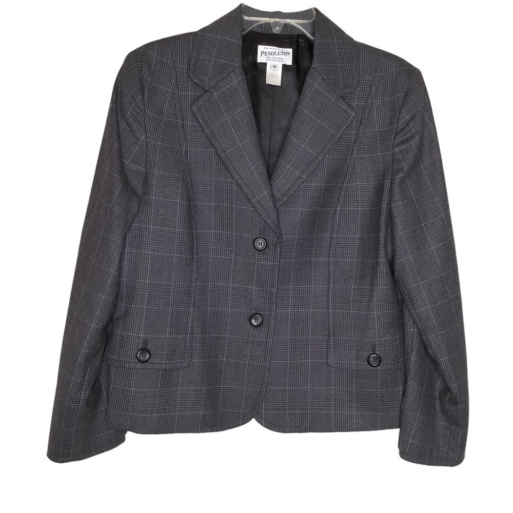 Pendleton Blazer Sz 16 Gray 100% Virgin Wool Pinstripe Career‎ Work Academia EUC